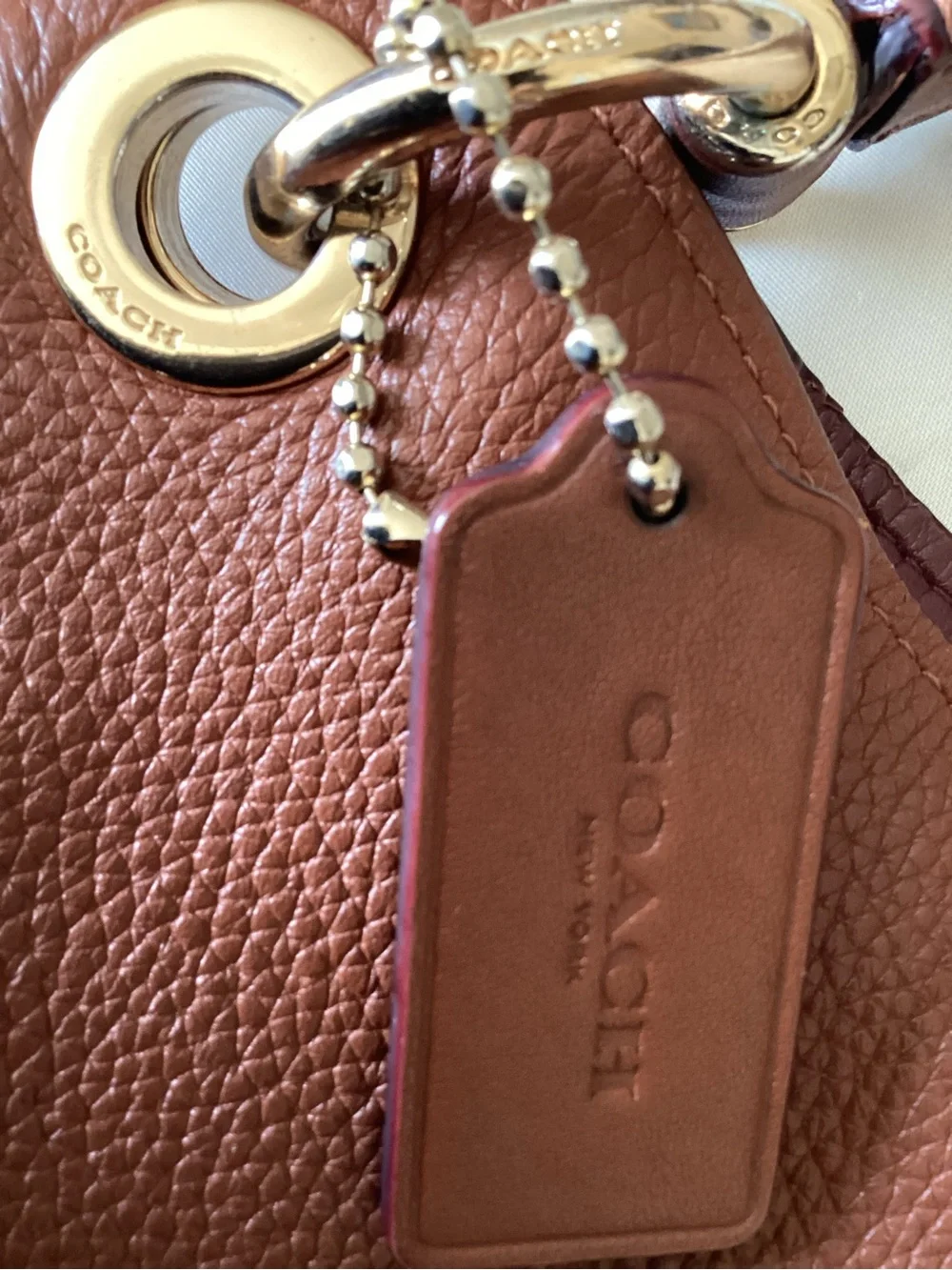Coach Clarkson Hobo Pebbled Leather Shoulder Bag Cognac brown